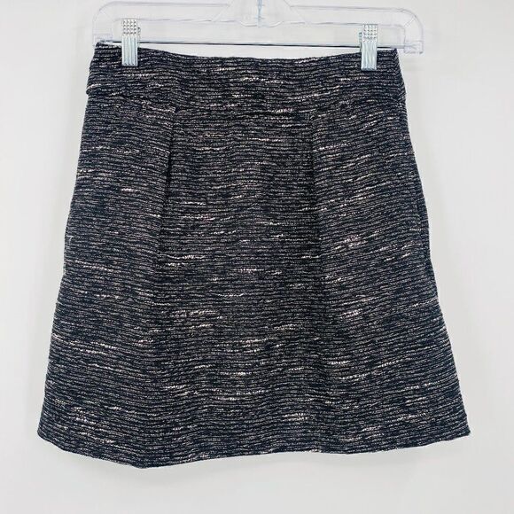 LOFT Size 00P Black Metallic Weave Tweed Pleated Fully Lined Skirt - Picture 1 of 9
